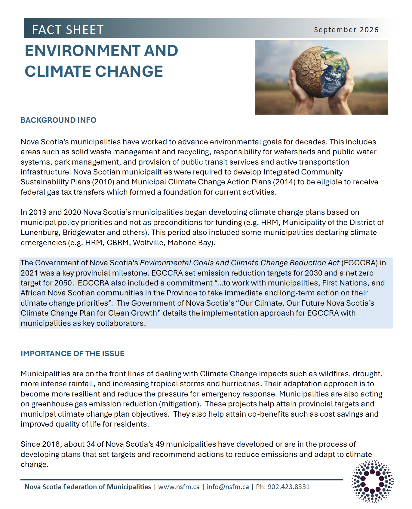 Environment and Climate Change fact sheet cover