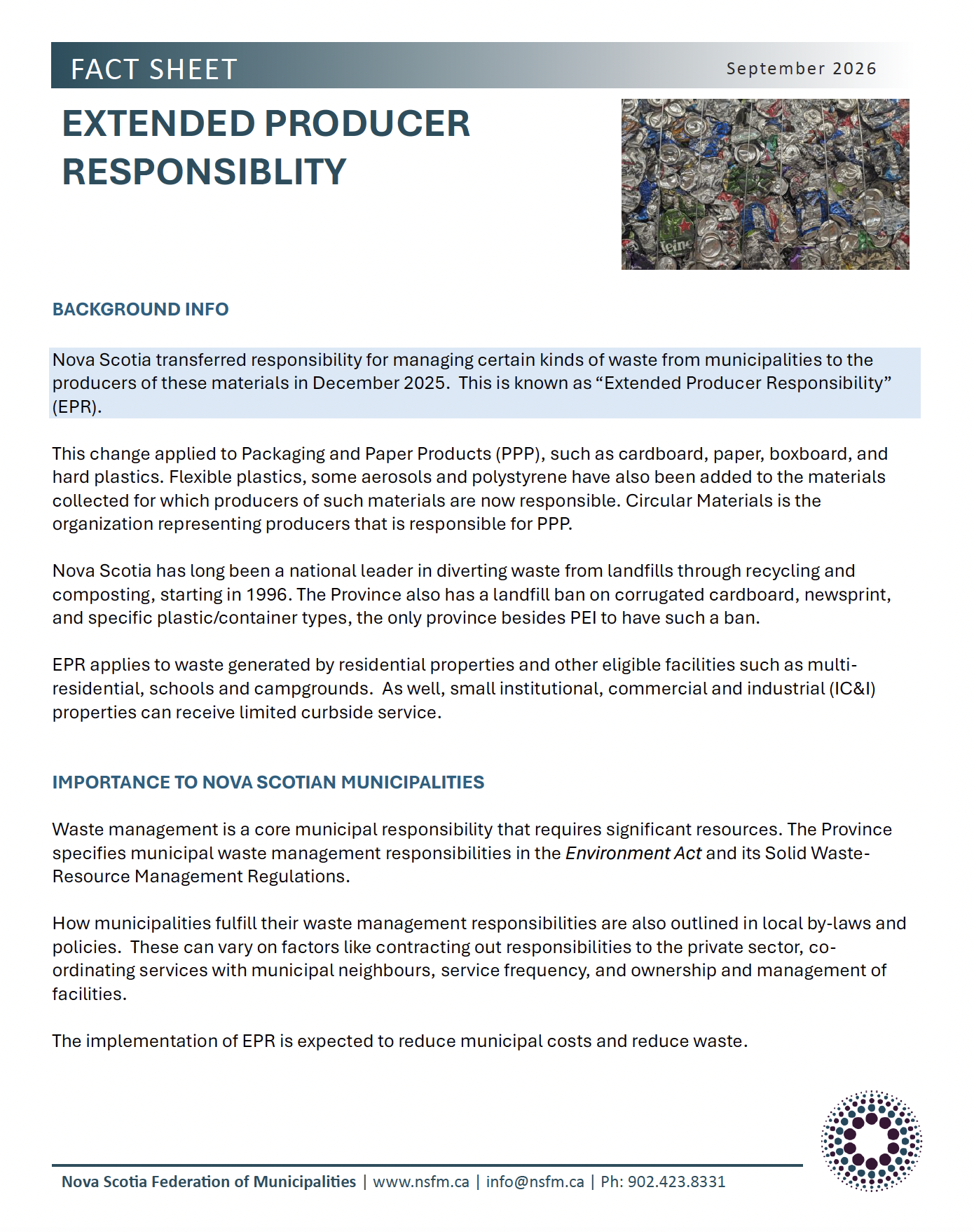Extended Producer Responsibility fact sheet cover
